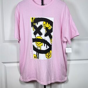 Popular Poison Trippy Smiley Graphic Tee Pink Streetwear Skater XL NWT